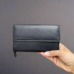Rose Ladies Black Leather Wallet - KALGHI