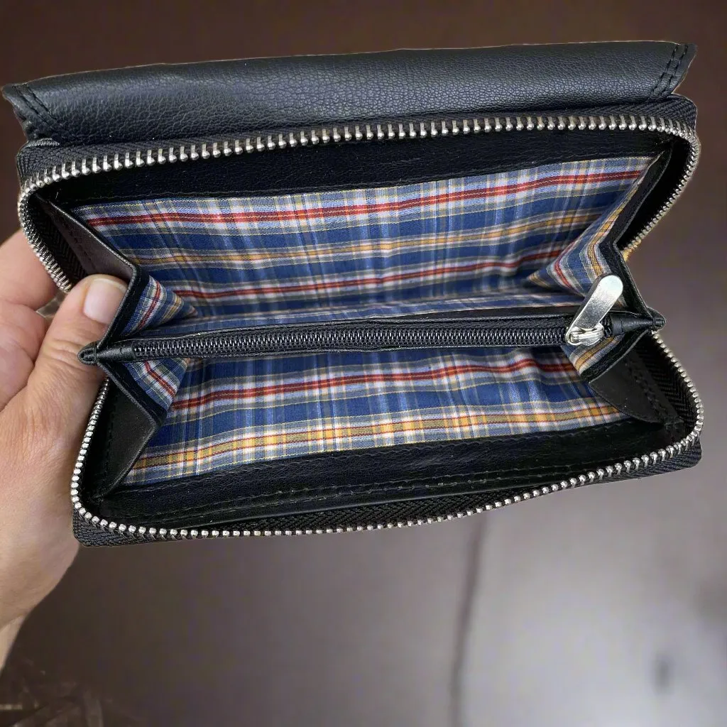Rose Ladies Black Leather Wallet - KALGHI