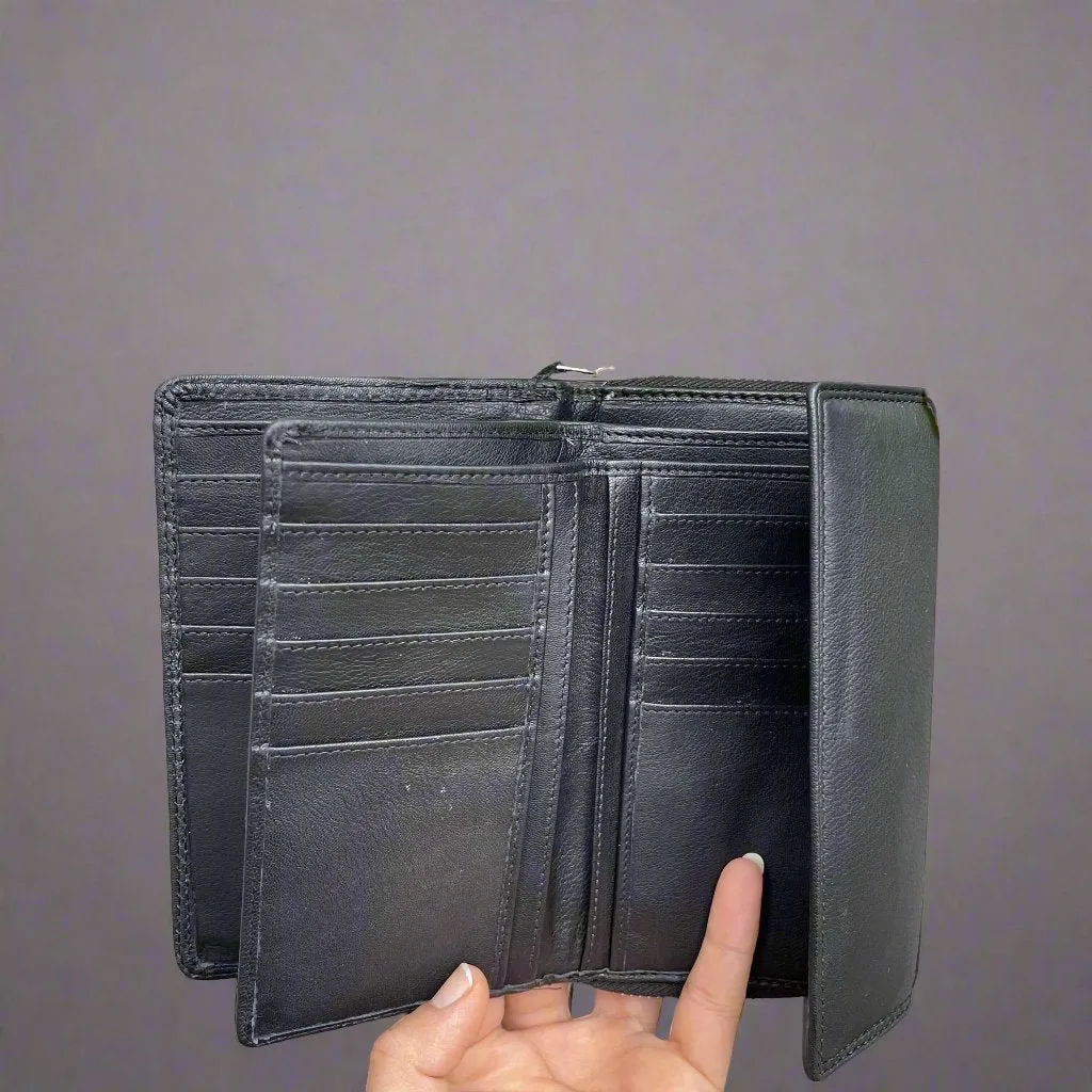 Rose Ladies Black Leather Wallet - KALGHI