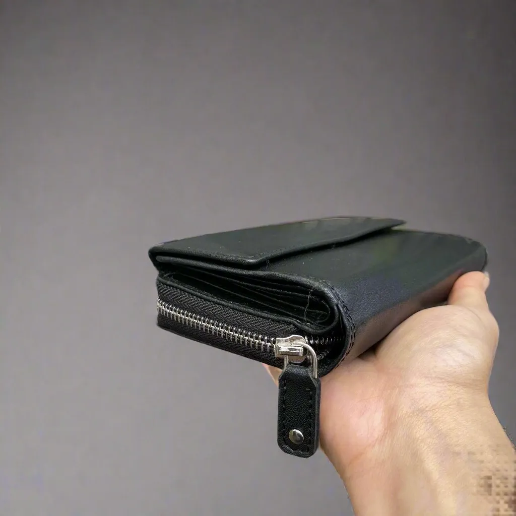 Rose Ladies Black Leather Wallet - KALGHI