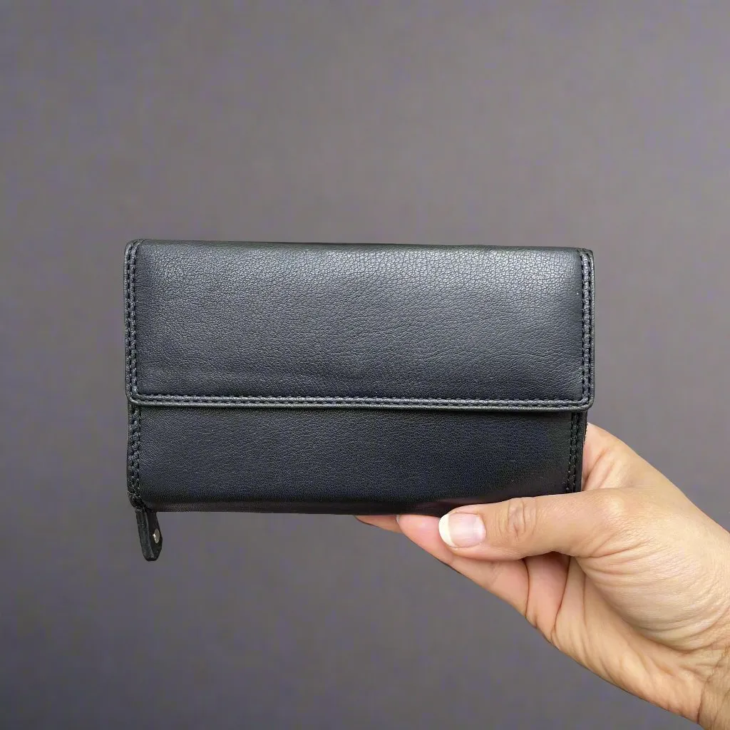Rose Ladies Black Leather Wallet - KALGHI