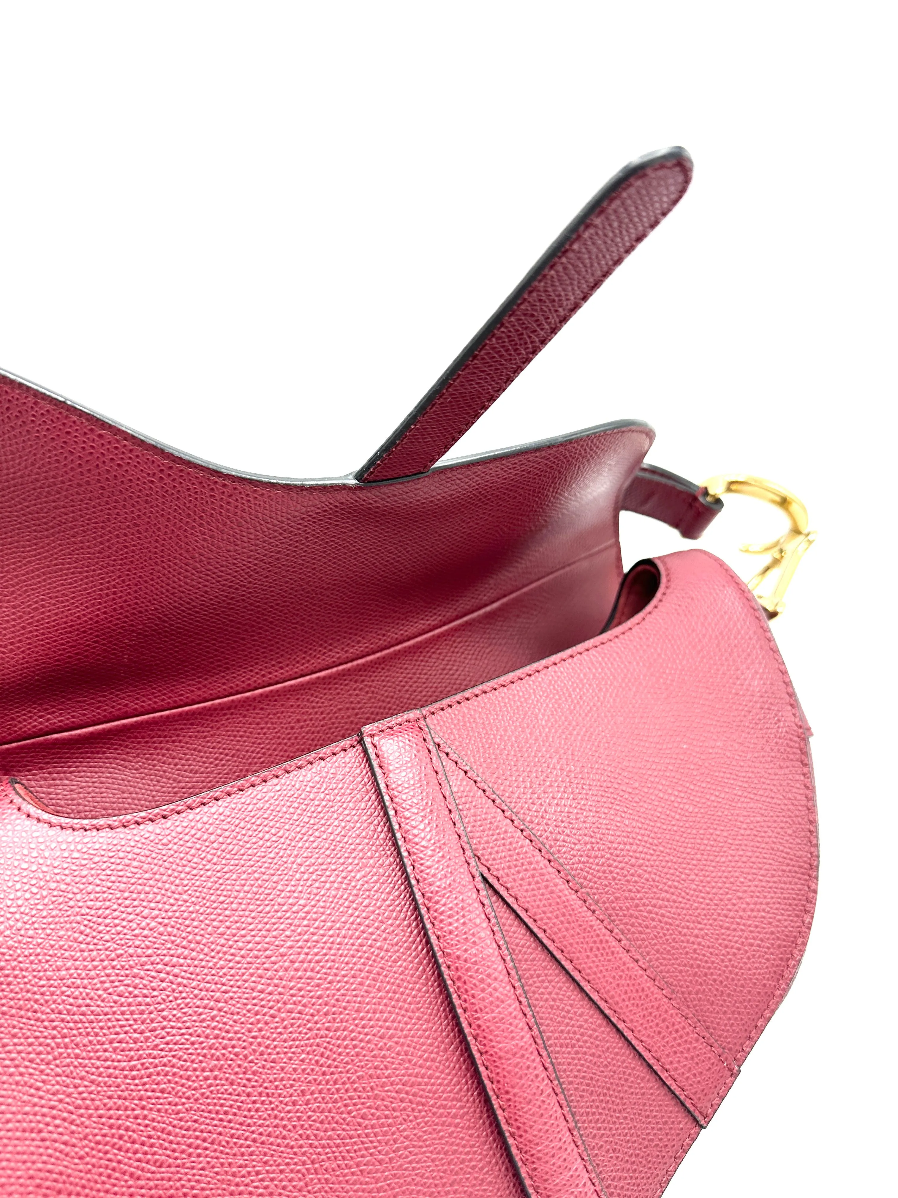 Ruby Grained Leather GHW Medium Saddle Bag