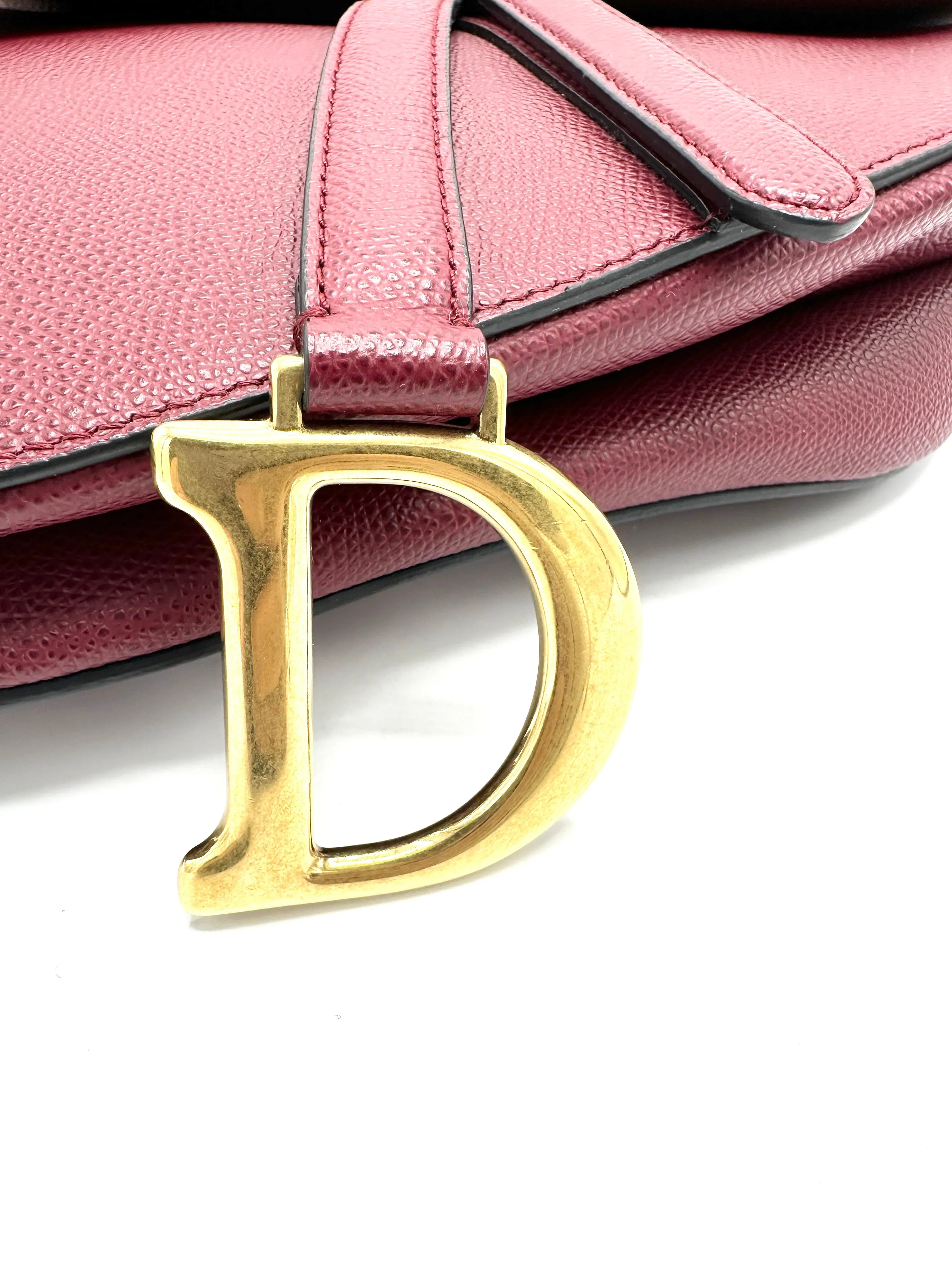Ruby Grained Leather GHW Medium Saddle Bag