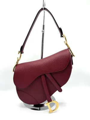 Ruby Grained Leather GHW Medium Saddle Bag