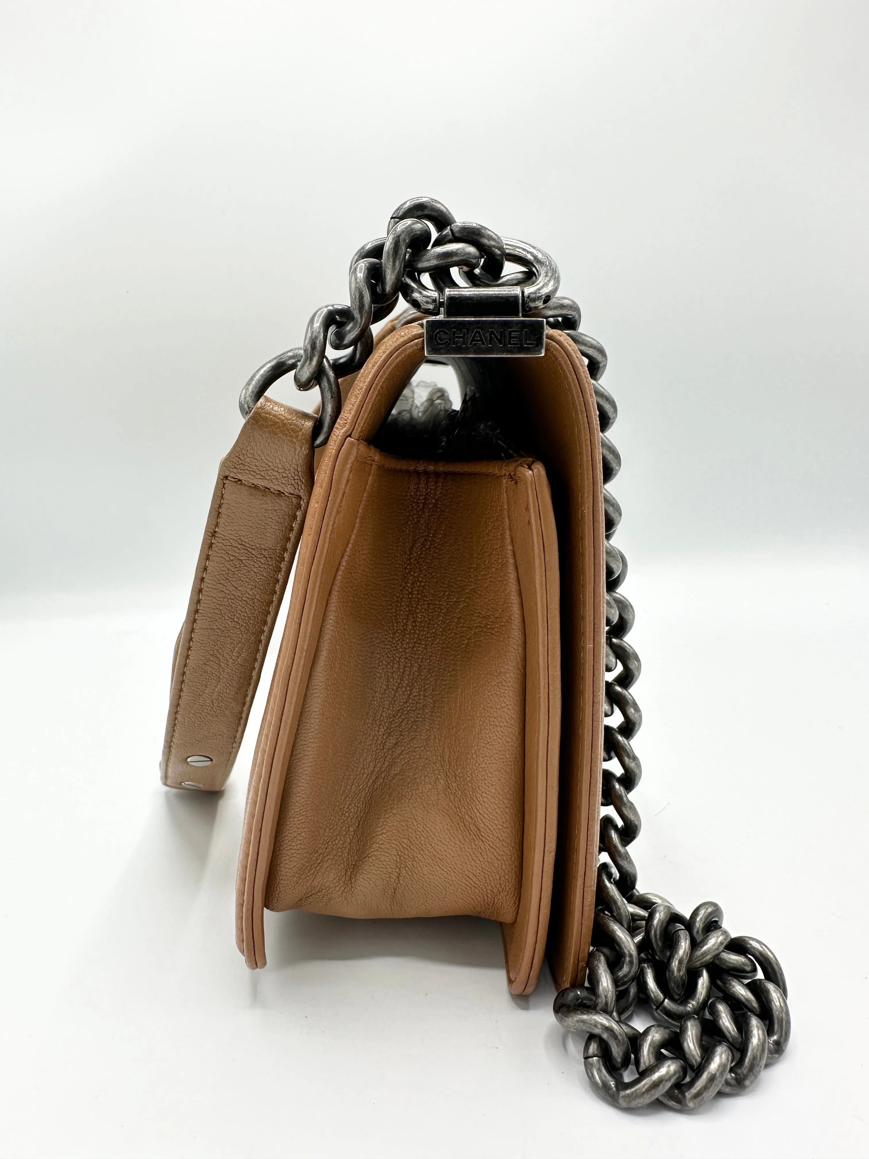 Saddle Brown Quilted Stud Medium Boy Bag