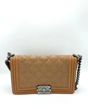 Saddle Brown Quilted Stud Medium Boy Bag
