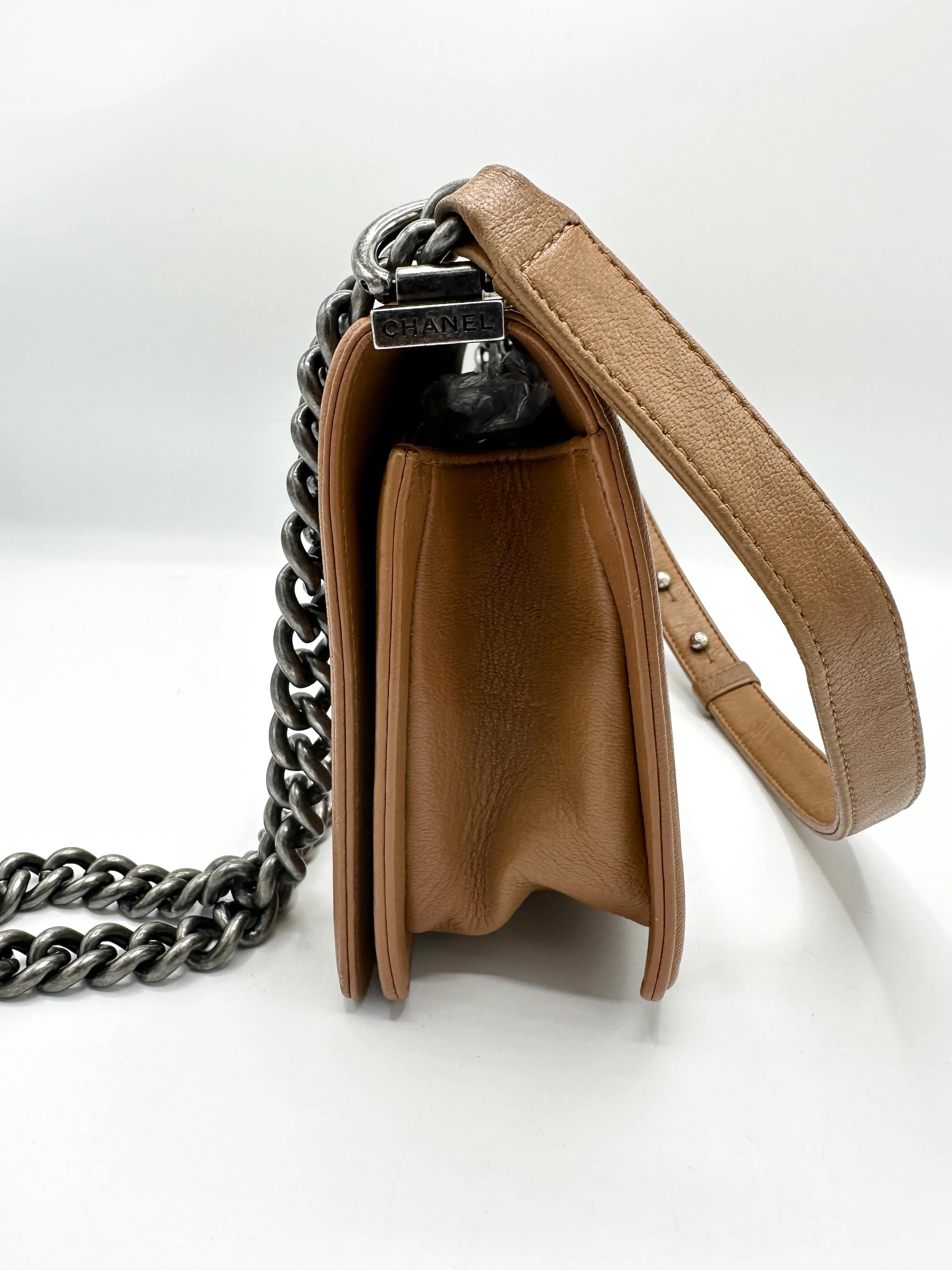 Saddle Brown Quilted Stud Medium Boy Bag