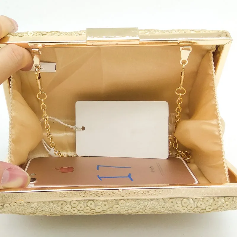 Sequined Metal Clutch Bag