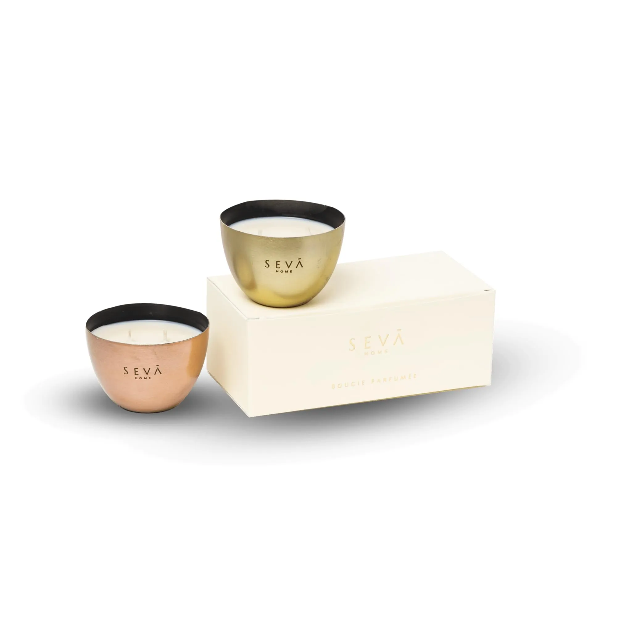 SEVA HOME Heirloom Bowl Mini Scented Candle - Set of 2 (Gold Rosegold)