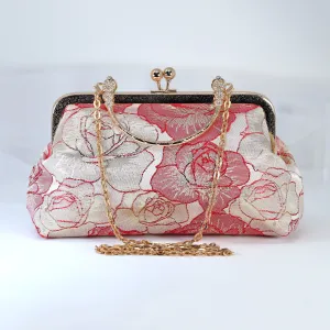 Shimmering Gold Red Rose Floral Wedding Bag, Statement Bag, Evening Clutch, Wedding Clutch, Bridal Clutch, White Cross Body Bag