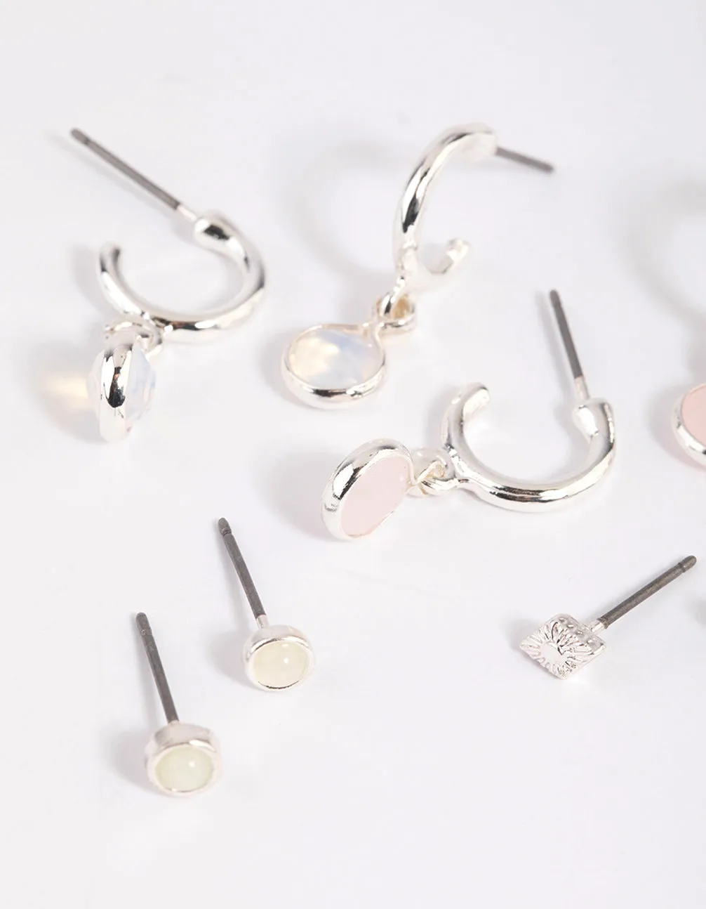 Silver Semi-Precious Stone Hoop Earrings