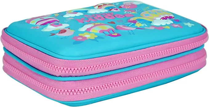 Smily Double Compartment Pencil CaseLight Blue
