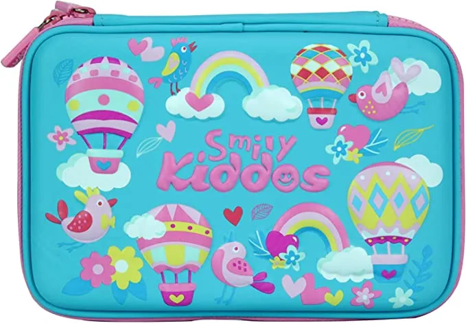 Smily Double Compartment Pencil CaseLight Blue