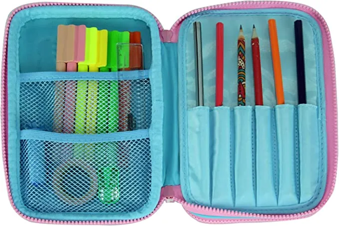Smily Double Compartment Pencil CaseLight Blue