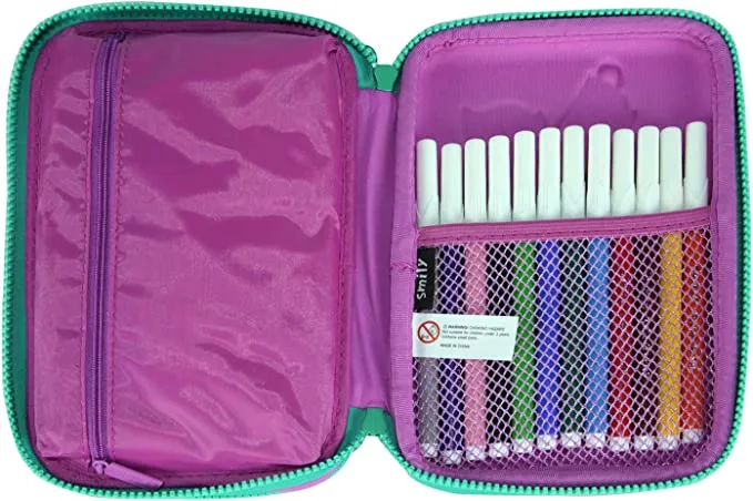 Smily Double Compartment Pencil CaseLight Blue