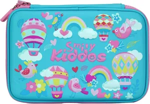 Smily Double Compartment Pencil CaseLight Blue