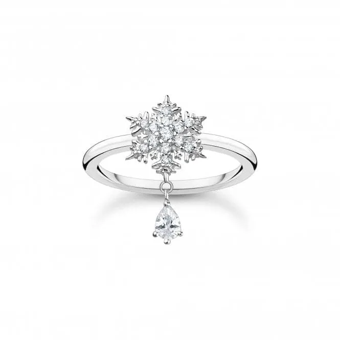 Sterling Silver Snowflake With White Stones Ring TR2414-051-14