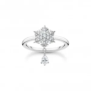 Sterling Silver Snowflake With White Stones Ring TR2414-051-14