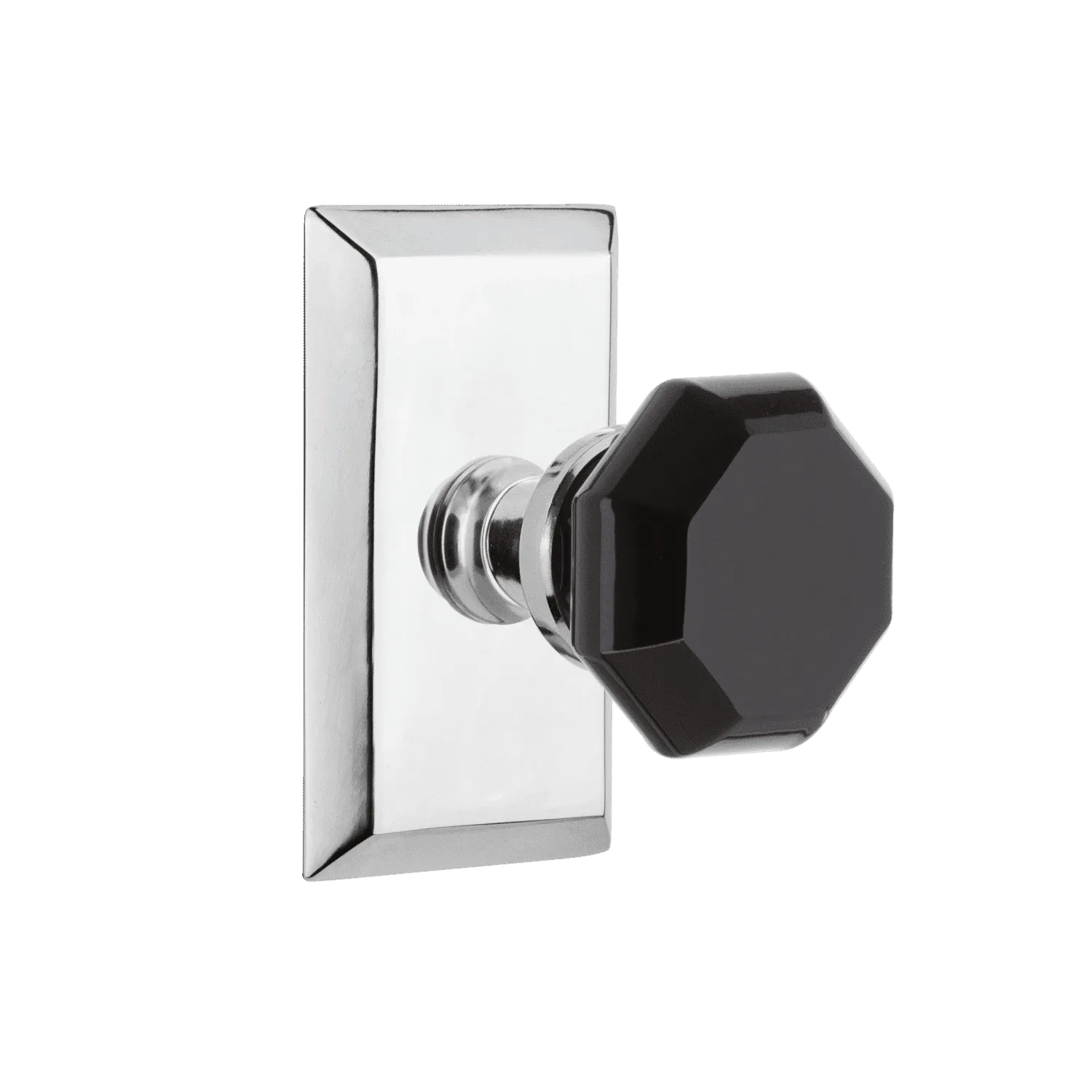 Studio Short Plate with Black Waldorf Knob in Bright Chrome