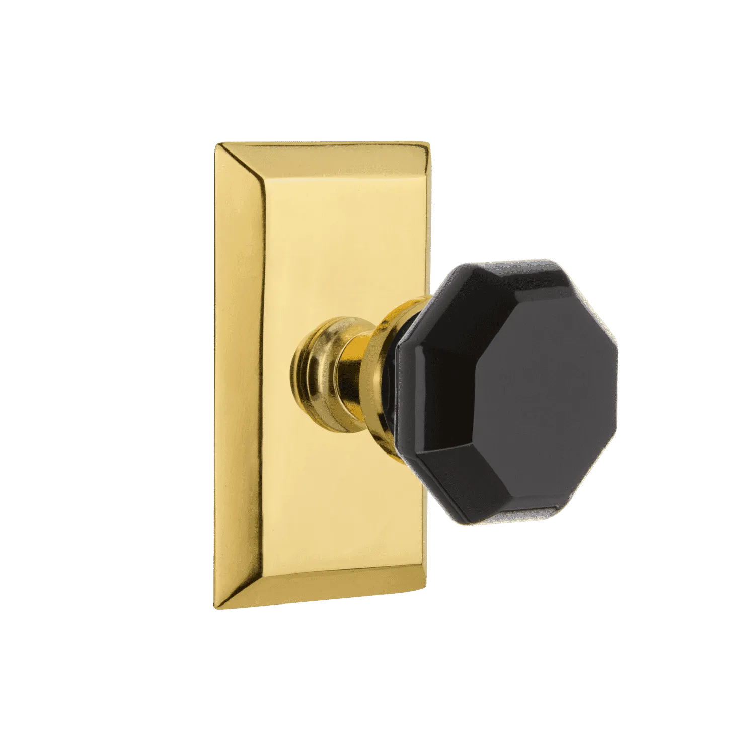 Studio Short Plate with Black Waldorf Knob in Polished Brass