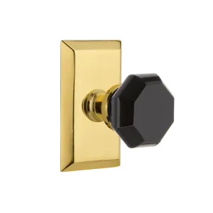 Studio Short Plate with Black Waldorf Knob in Polished Brass