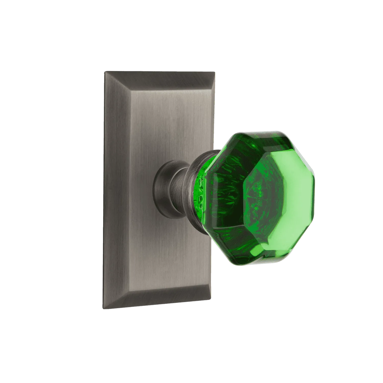Studio Short Plate with Emerald Waldorf Knob in Antique Pewter