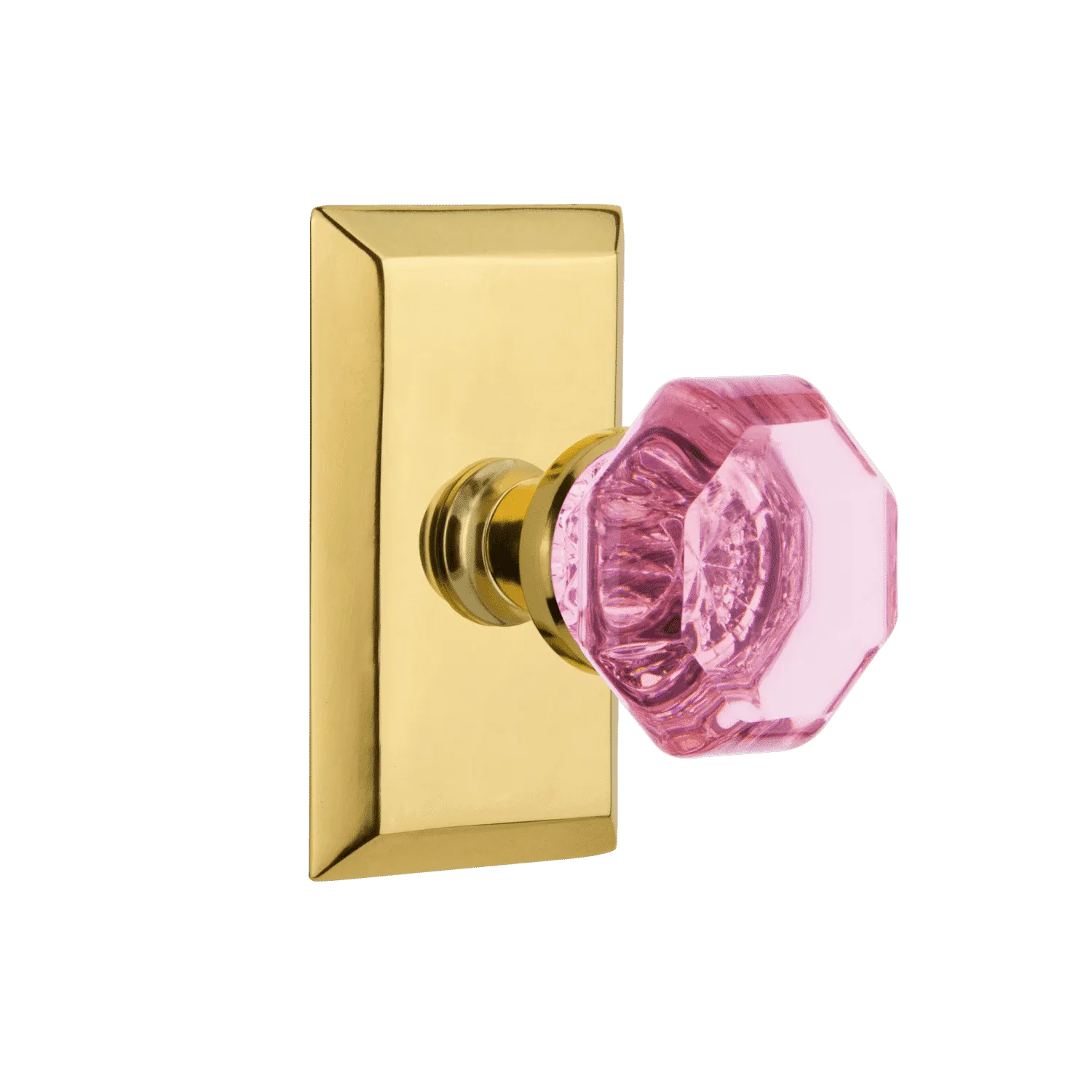 Studio Short Plate with Pink Waldorf Knob in Polished Brass