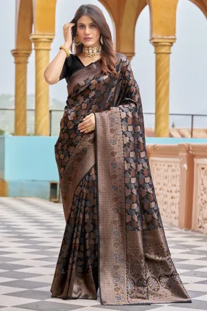 Stunning Black Kanjivaram Silk Saree With Divine Blouse Piece