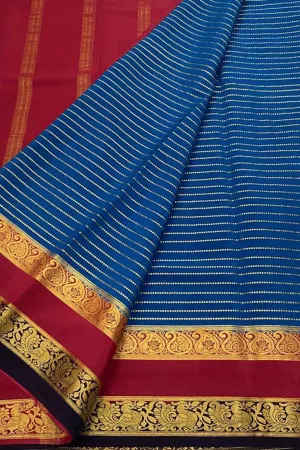 Stunning Blue & Red Mysore Crepe Silk Saree