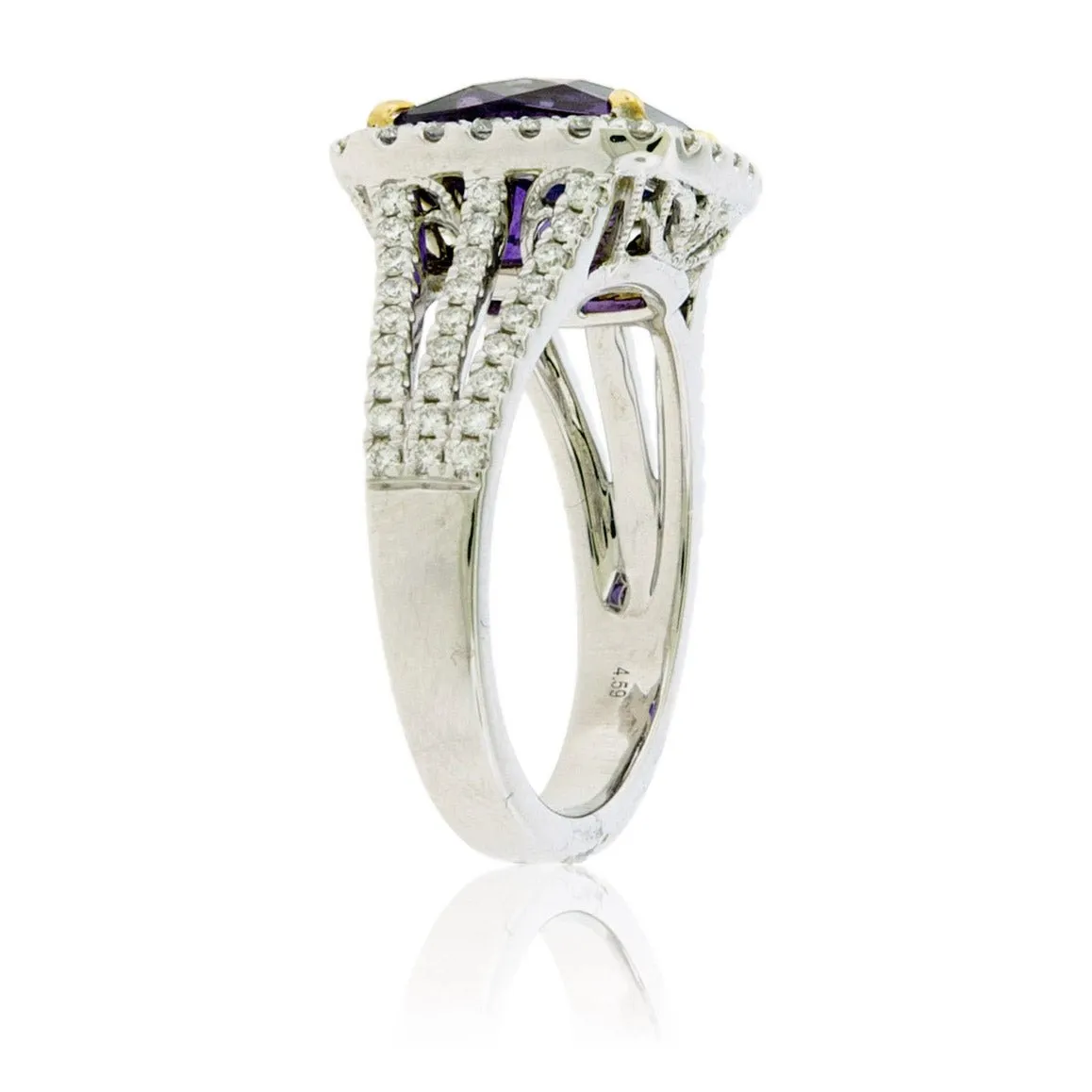 Stunning Cushion No Heat Purple Sapphire & Diamond Ring