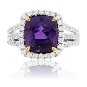 Stunning Cushion No Heat Purple Sapphire & Diamond Ring