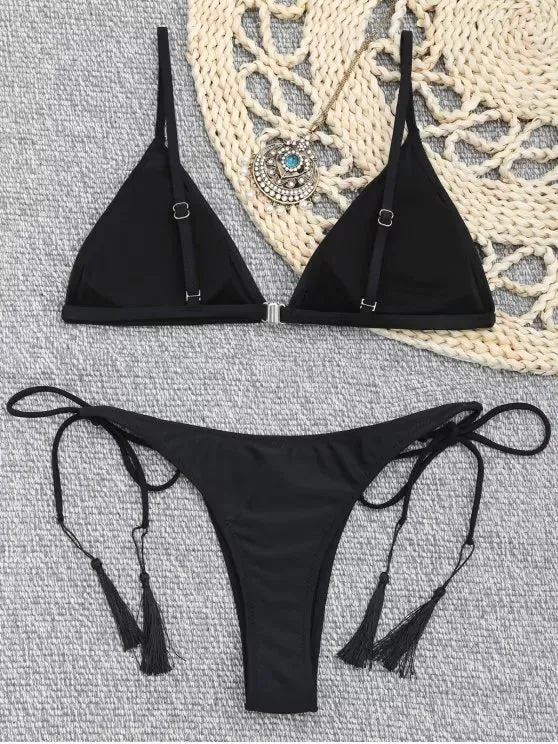 Stunning Embroidered Bikini Bra with Thong String Bottoms