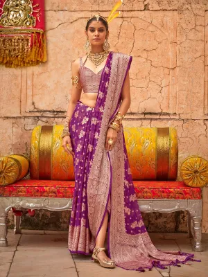 Stunning Magenta Georgette Saree with Weaving Butta Border