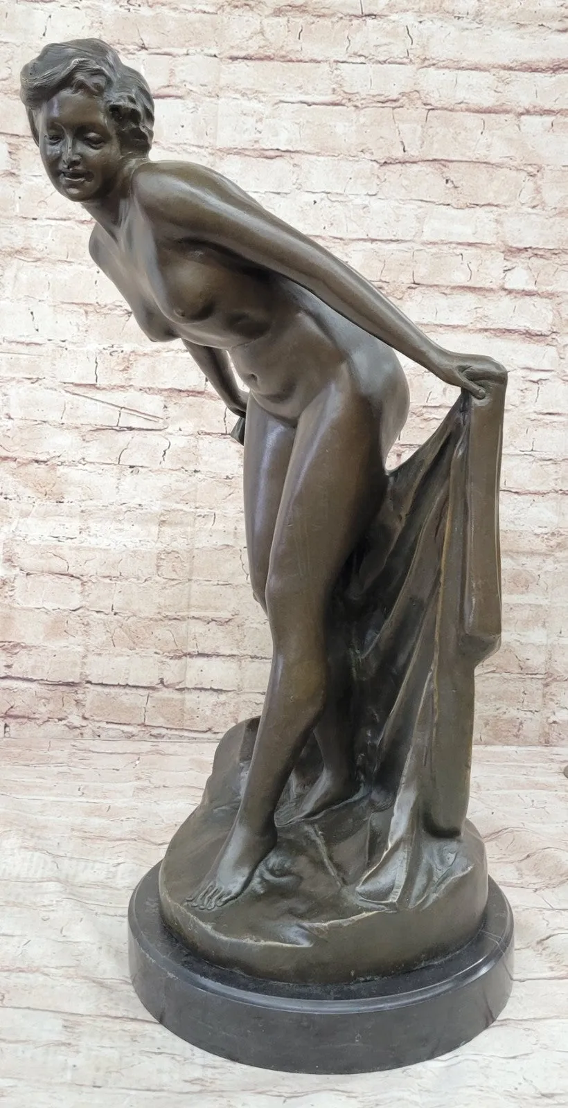 Stunning Nude Woman Showering Bronze Sculpture Lost Wax Method Artwork