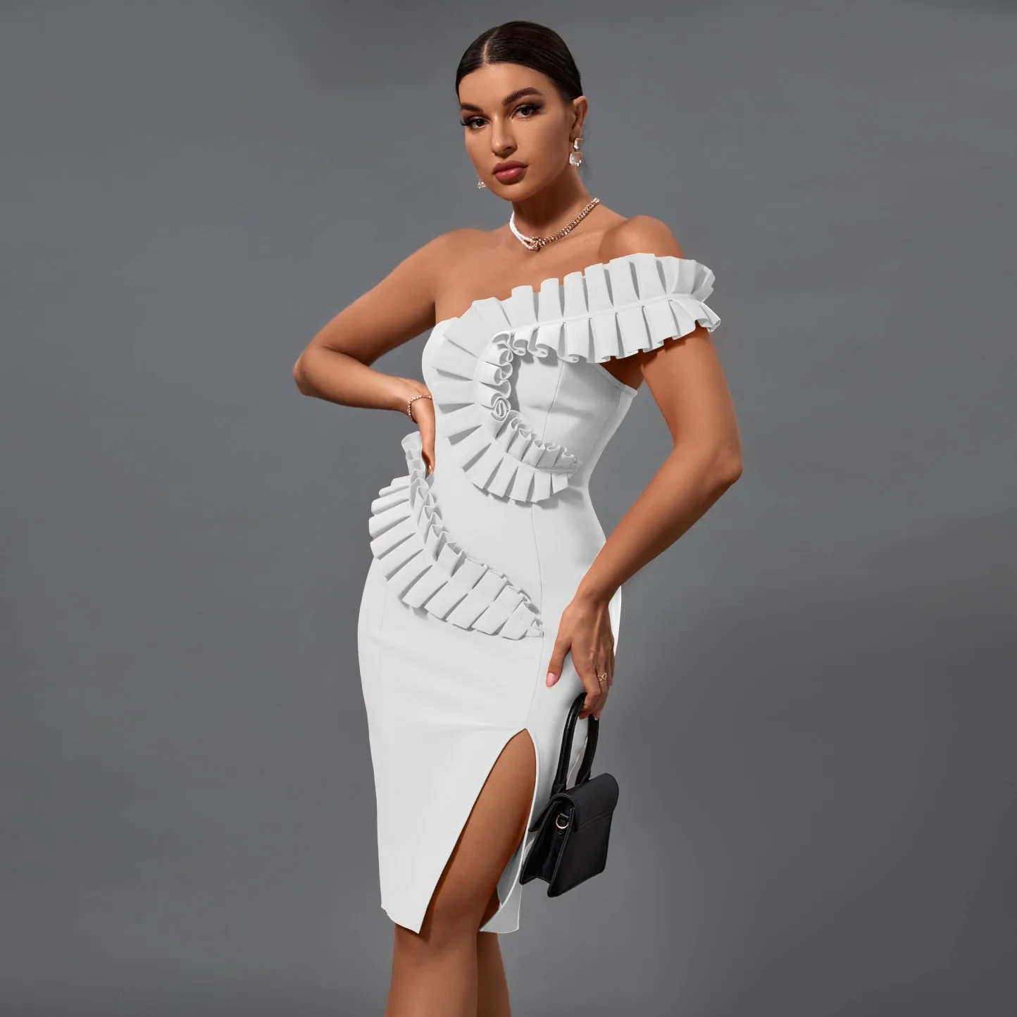 Stunning One-Shoulder Embellished Bandage Dress