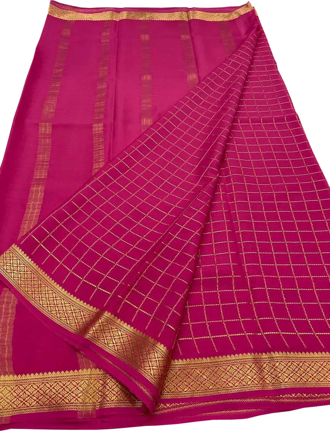 Stunning Pink Handloom Silk Checks Saree