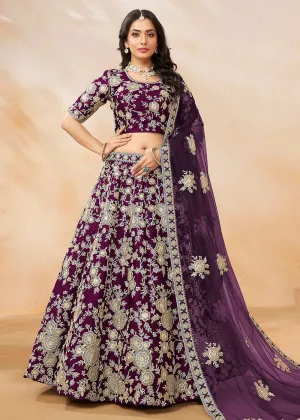 Stunning Plum Wine Embroidered Art Silk Lehenga Choli