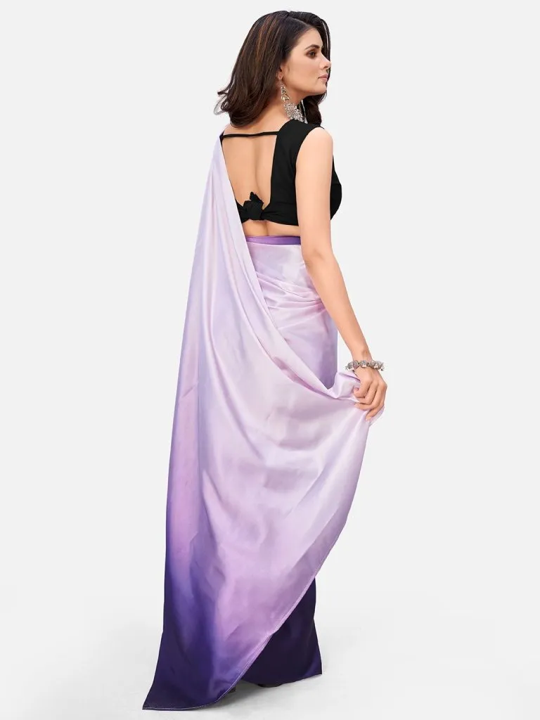 Stunning Purple and White Satin ready to Wear Saree