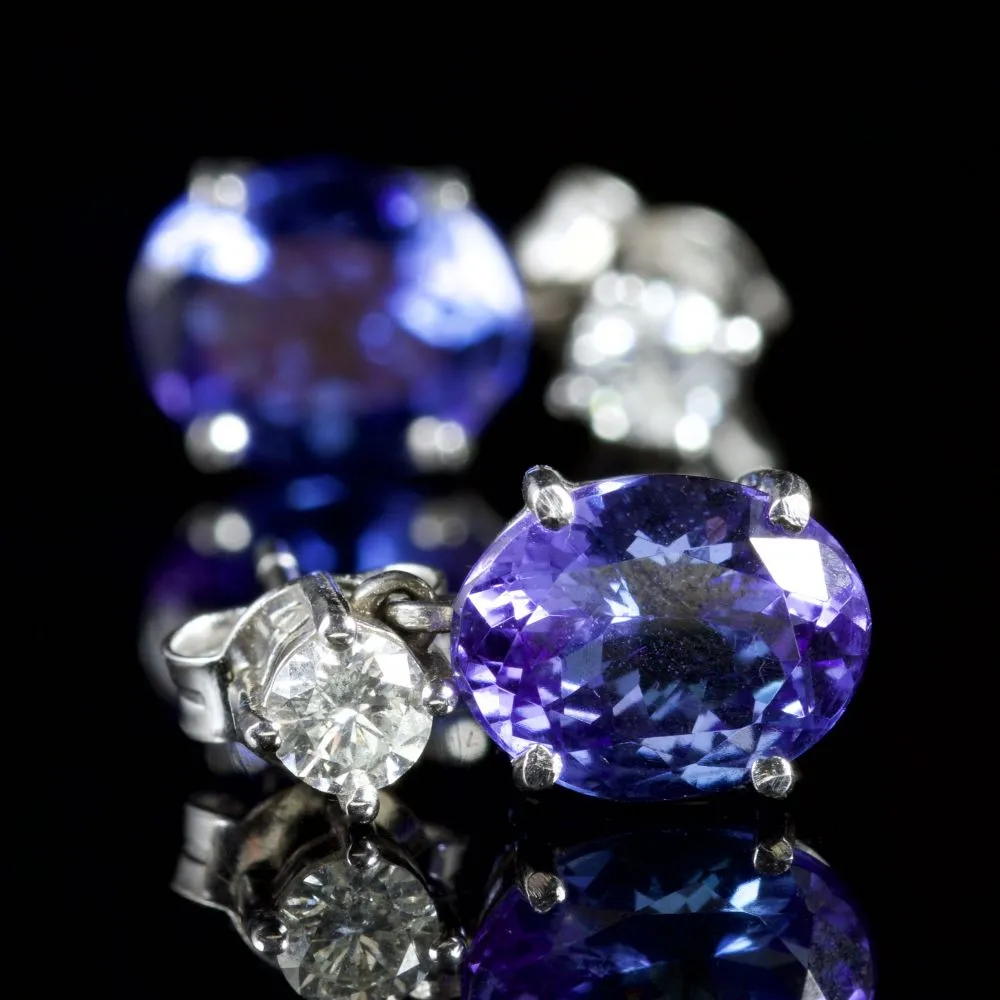 Tanzanite Diamond Earrings 18Ct White Gold