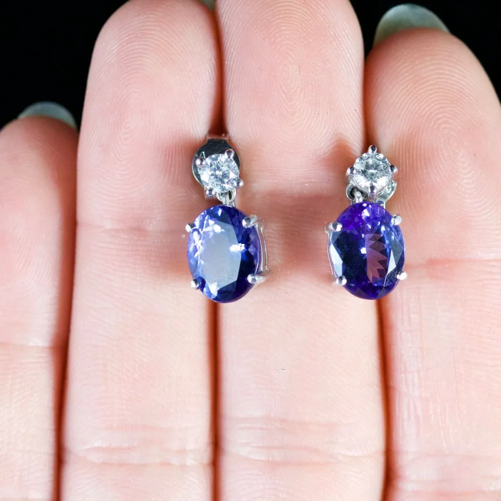 Tanzanite Diamond Earrings 18Ct White Gold