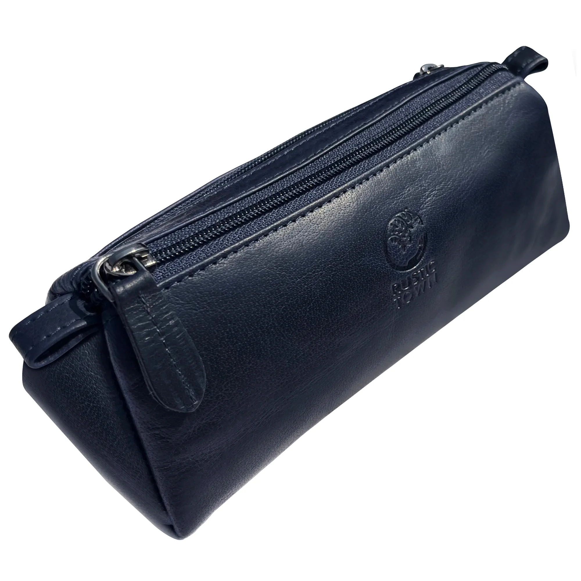 Tom Leather Pencil Case - Zippered Pen Pouch (Blue)