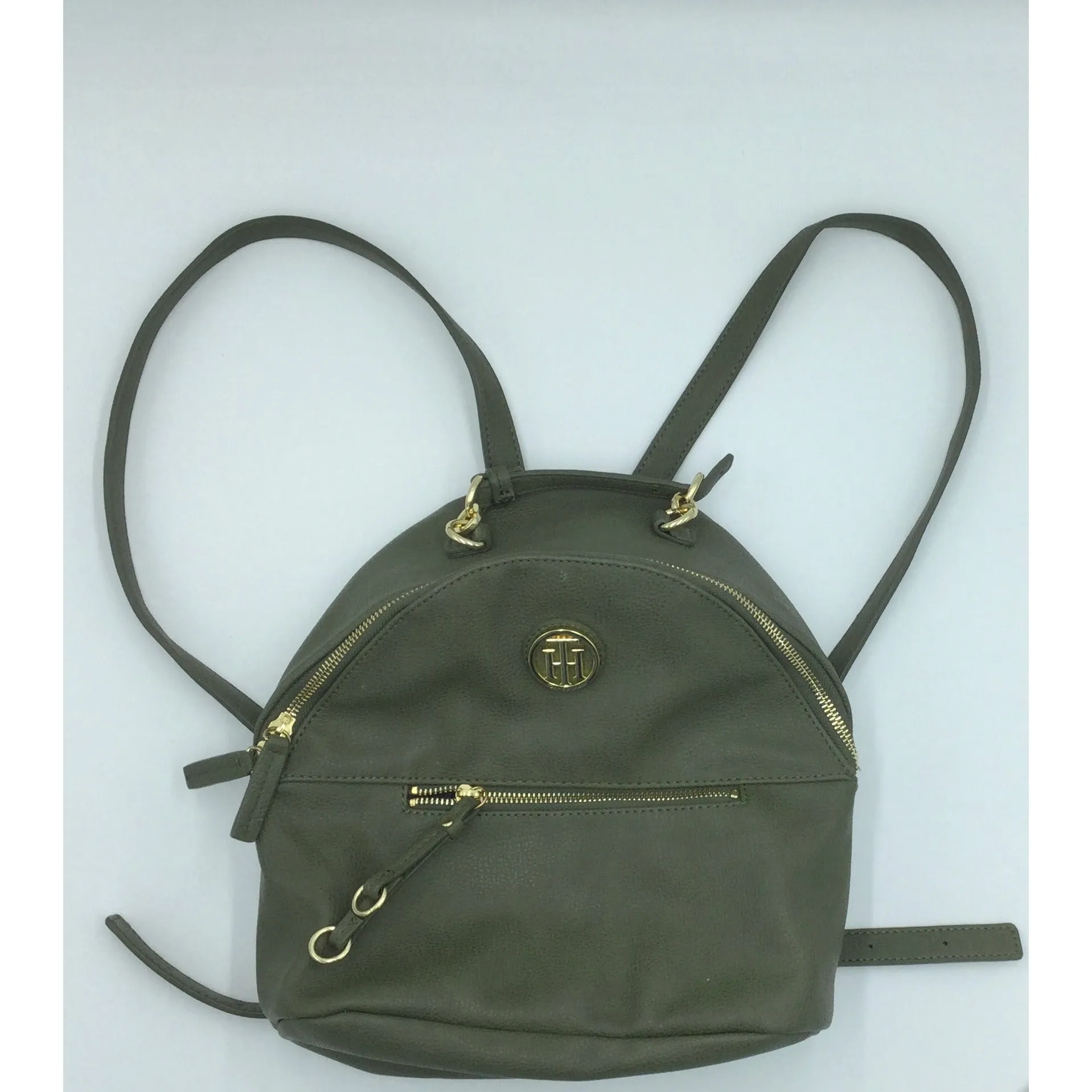 Tommy Hilfiger Women Elegant Olive Green Leather Backpack 