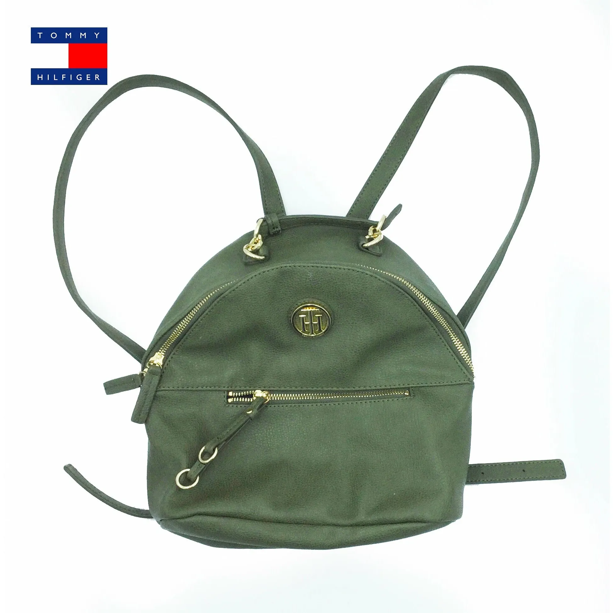 Tommy Hilfiger Women Elegant Olive Green Leather Backpack 