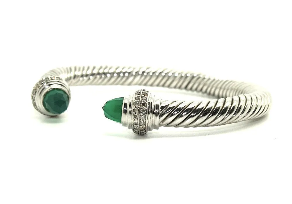 Twisted Rope Wire Bangle-Green Onyx & Diamond(7mm)