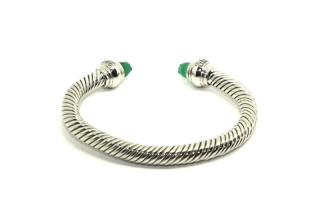 Twisted Rope Wire Bangle-Green Onyx & Diamond(7mm)