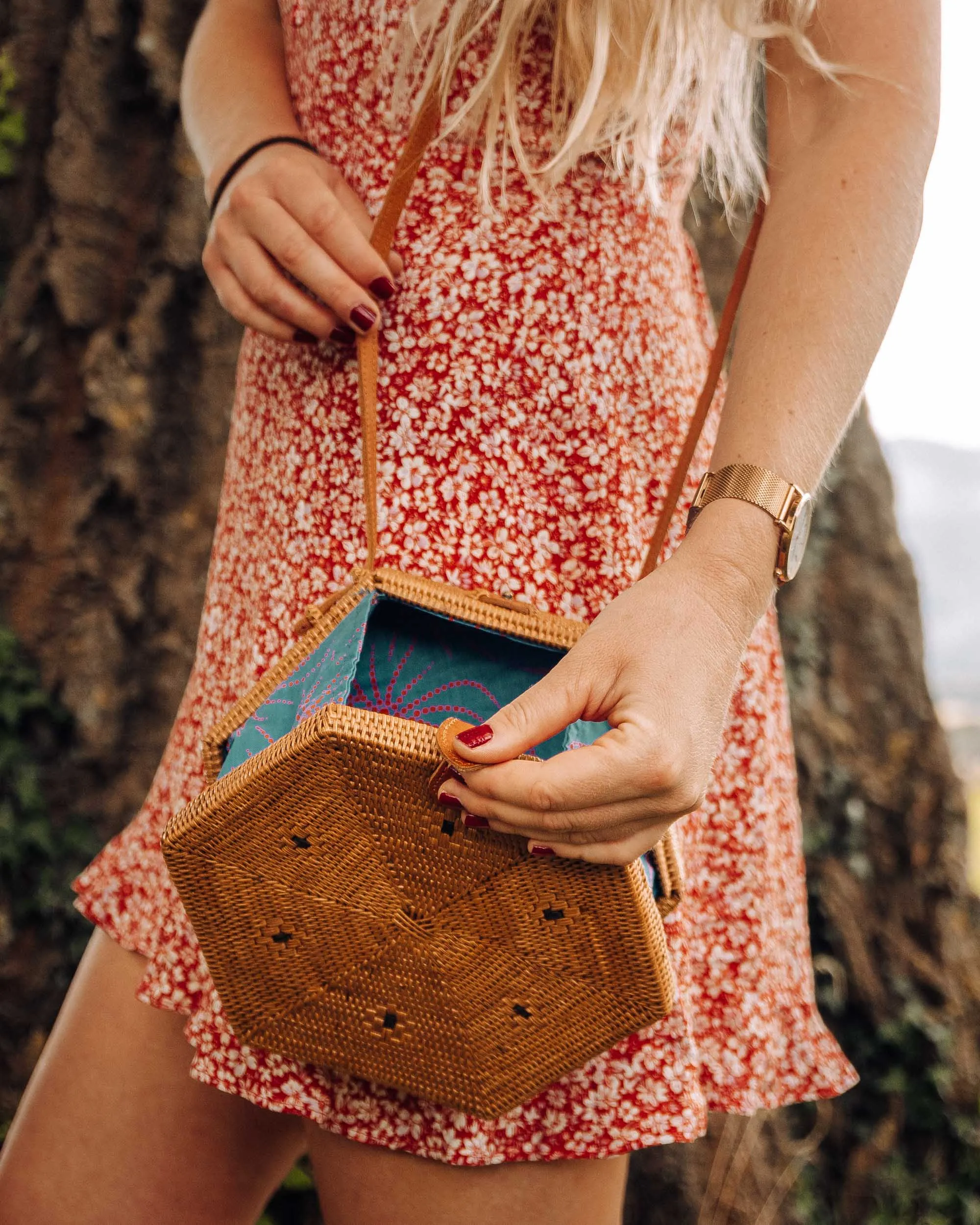 Vegan Hexagon Rattan Bag