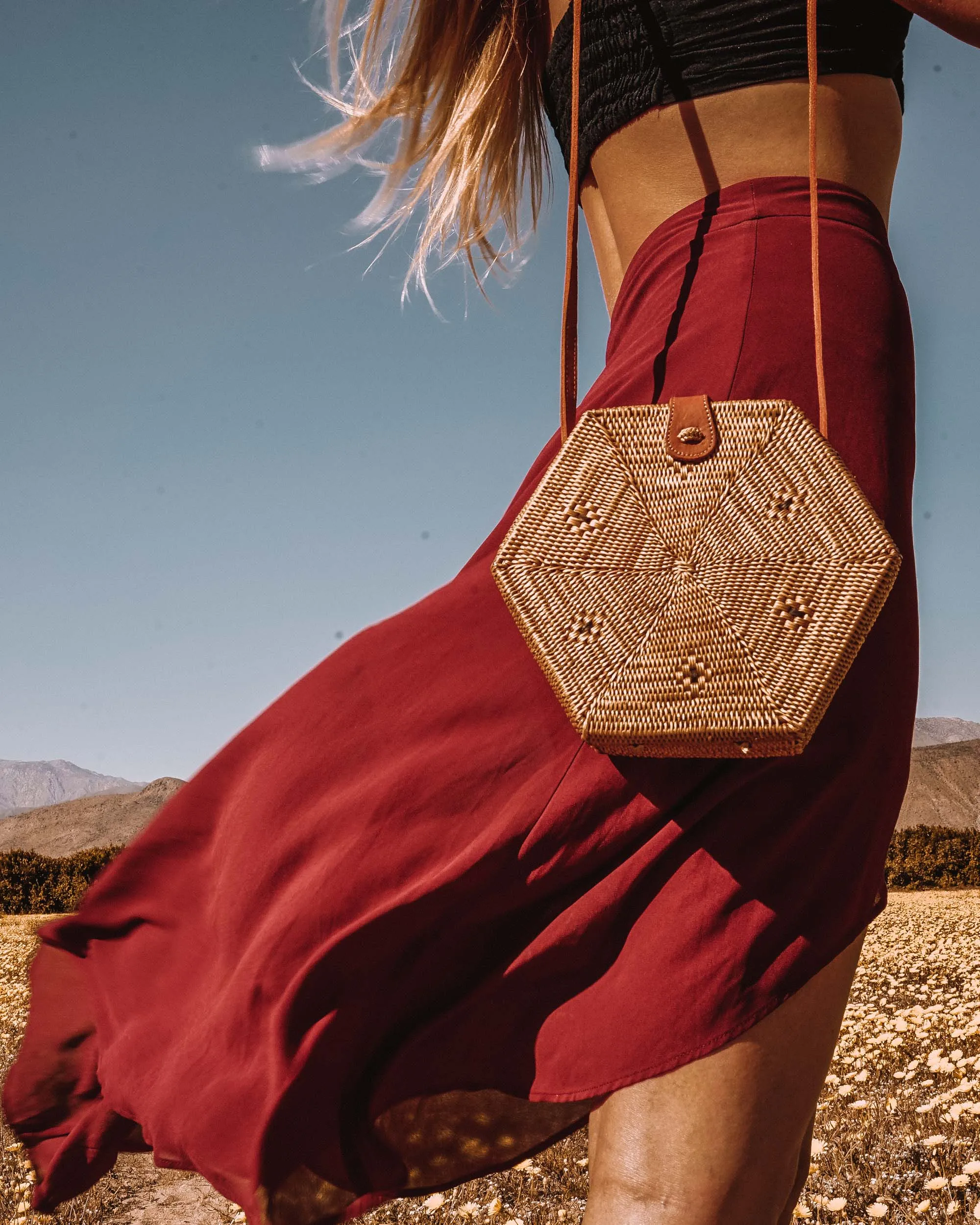Vegan Hexagon Rattan Bag