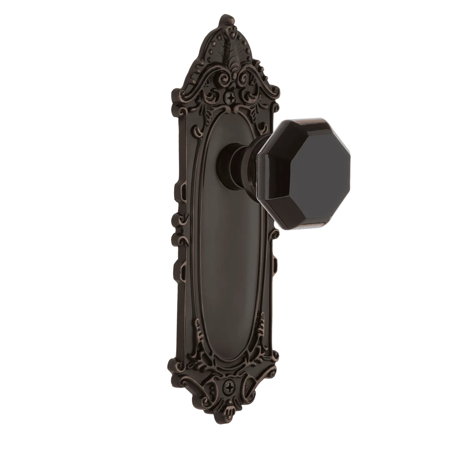 Victorian Long Plate with Black Waldorf Knob in Timeless Bronze