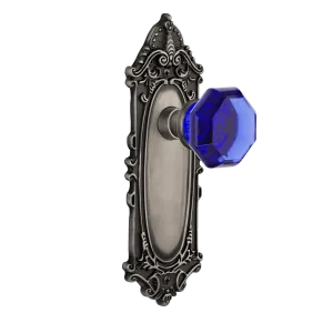 Victorian Long Plate with Cobalt Waldorf Knob in Antique Pewter