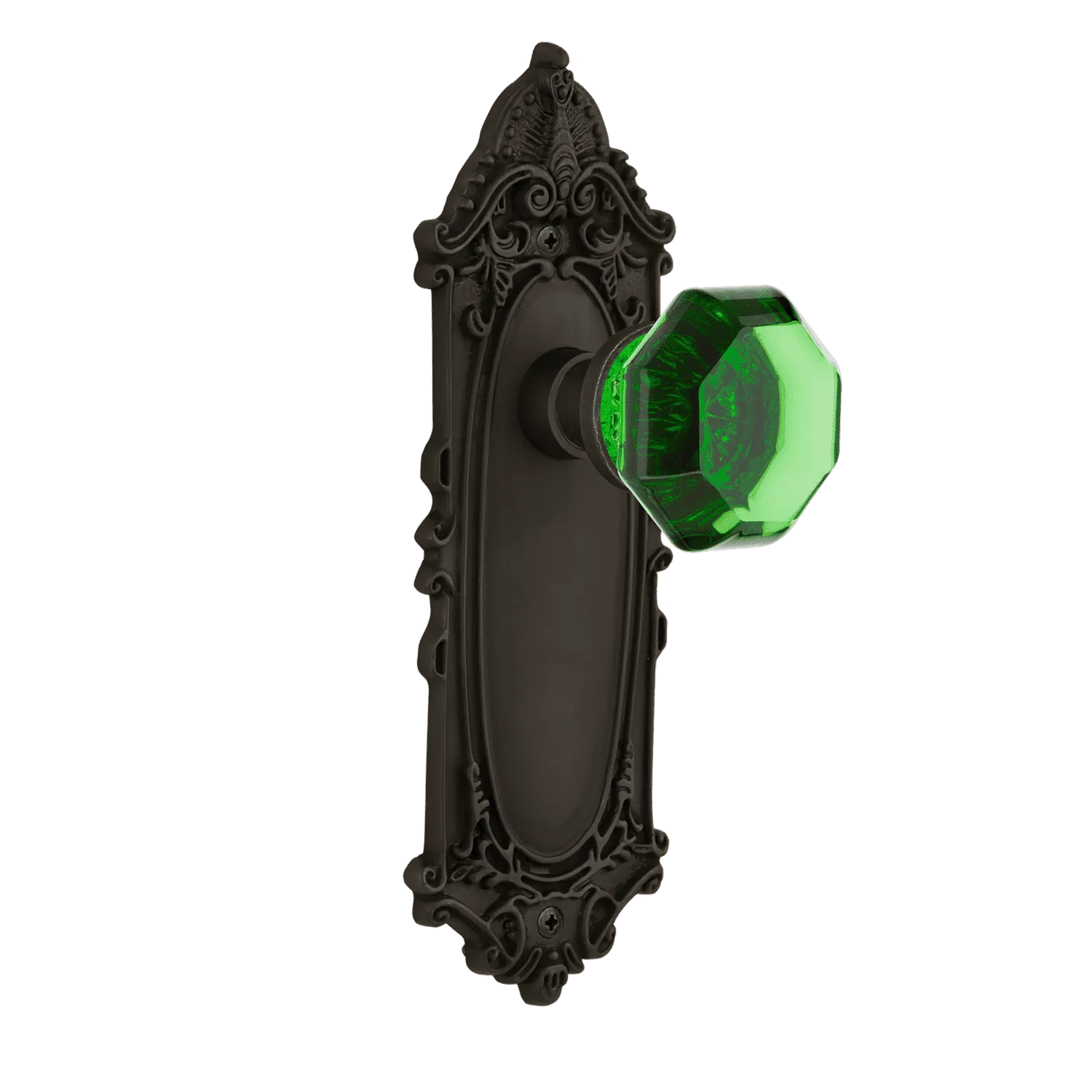 Victorian Long Plate with Emerald Waldorf Knob in Oil-Rubbed Bronze